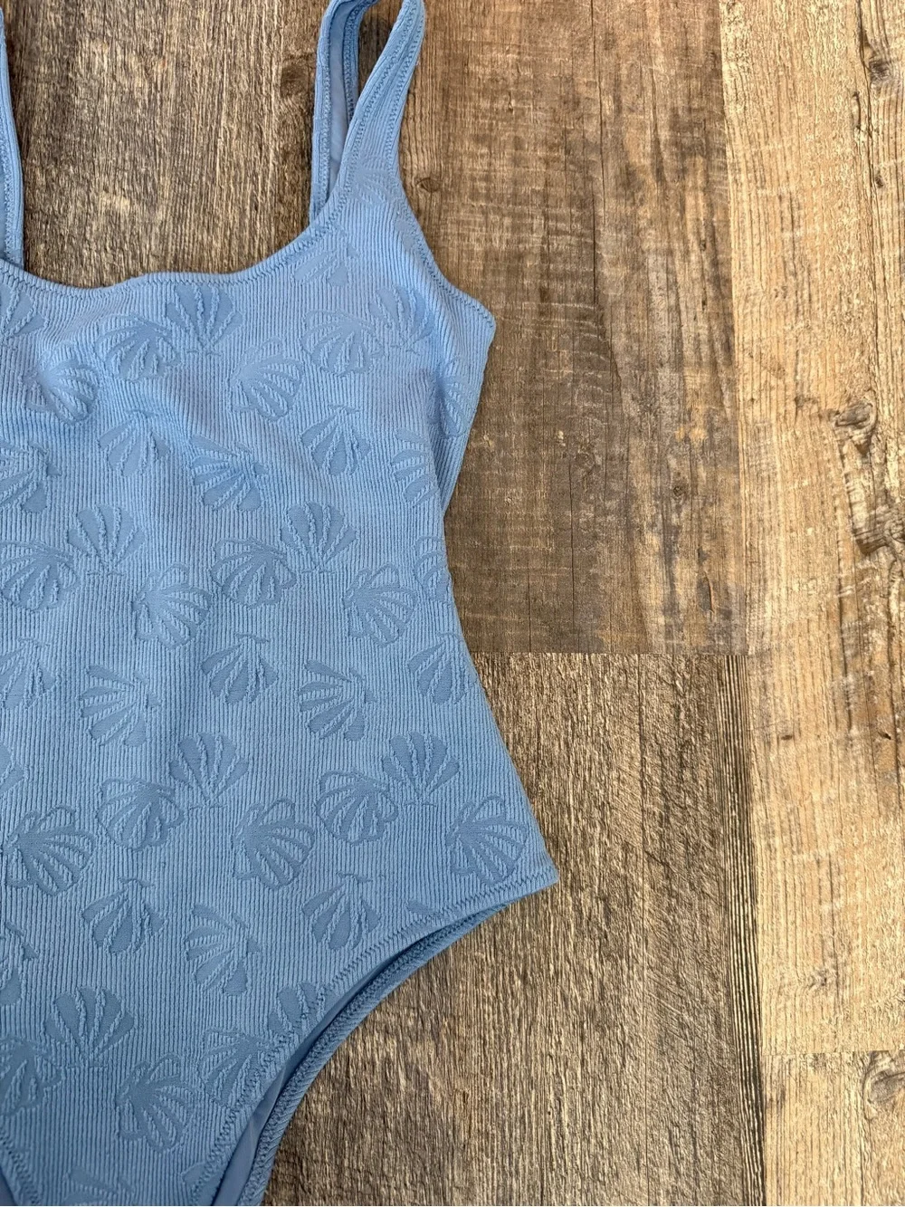 Aerie Cheeky One Piece Swimsuit Blue Textured Scoop Neck Size Large
